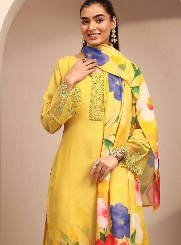 LIBAS Floral Print Straight Kurta Set