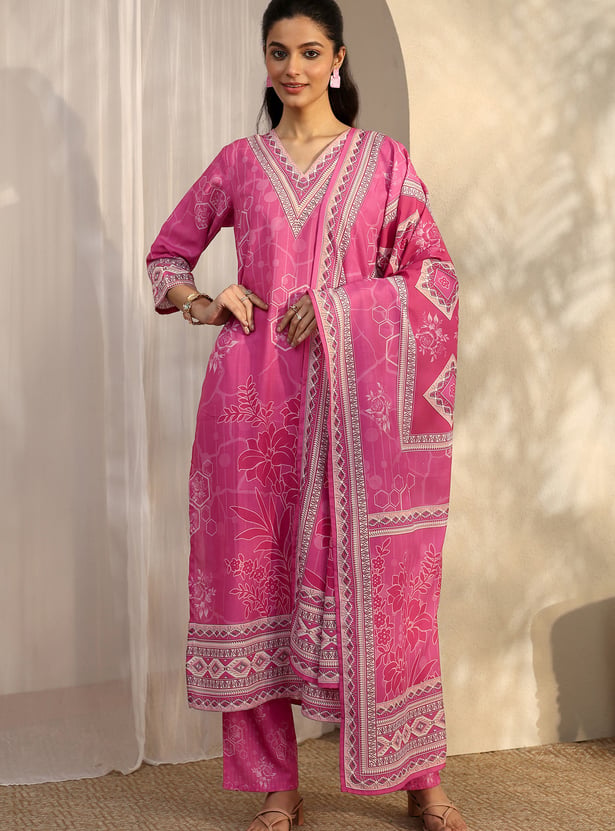LIBAS Floral Print Straight Kurta Set