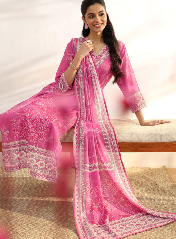 LIBAS Floral Print Straight Kurta Set