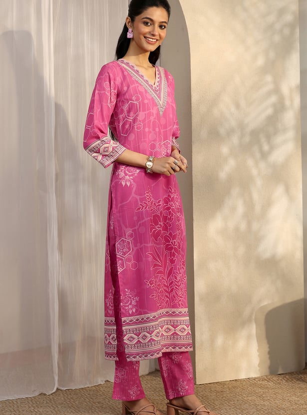 LIBAS Floral Print Straight Kurta Set