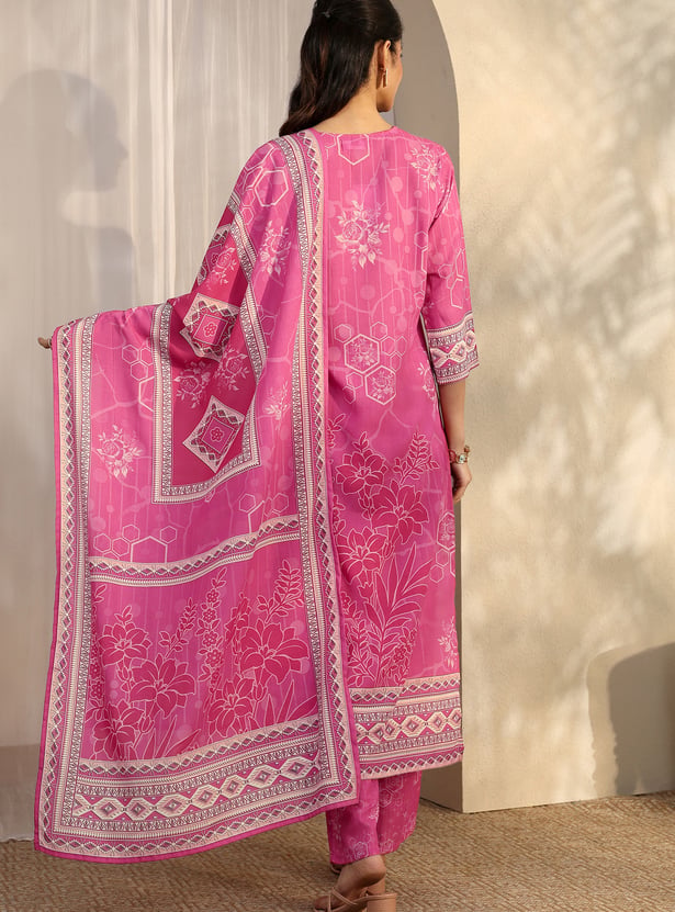 LIBAS Floral Print Straight Kurta Set