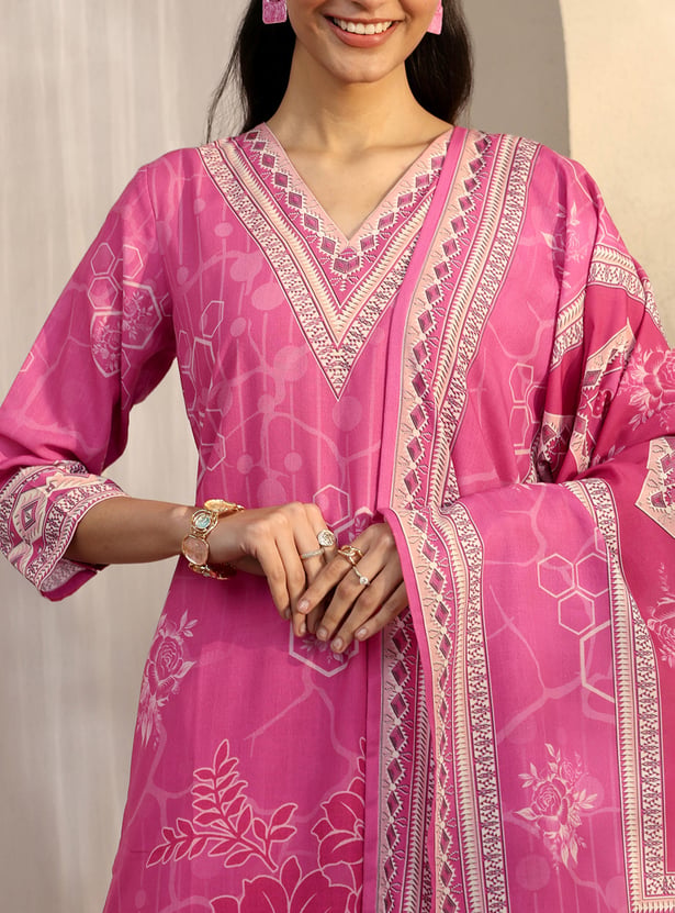 LIBAS Floral Print Straight Kurta Set