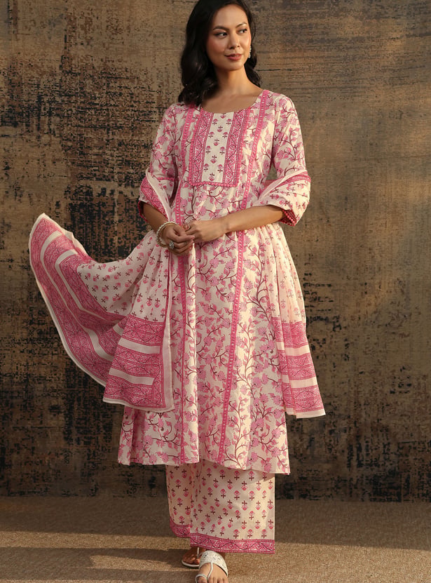 LIBAS Floral Print A-Line Kurta Set