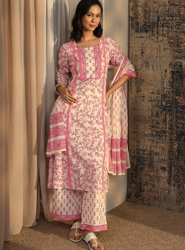 LIBAS Floral Print A-Line Kurta Set
