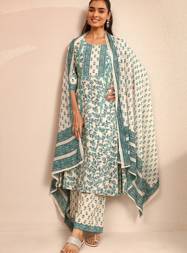 LIBAS Floral Print A-Line Kurta Set