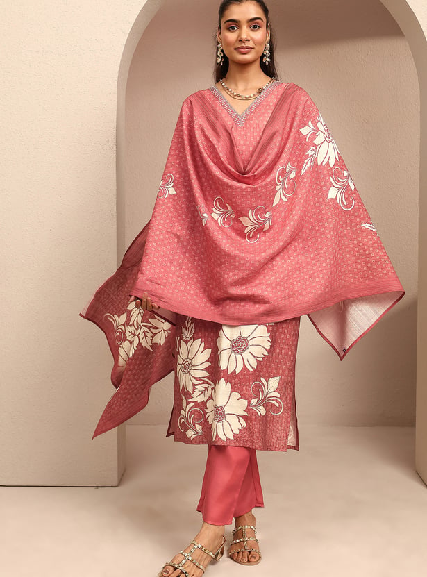 LIBAS Floral Print Straight Kurta Set