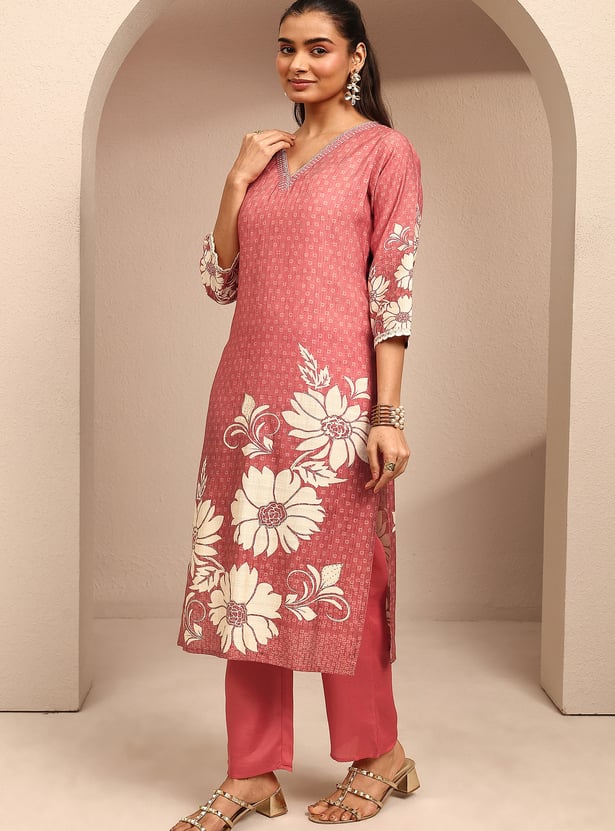 LIBAS Floral Print Straight Kurta Set