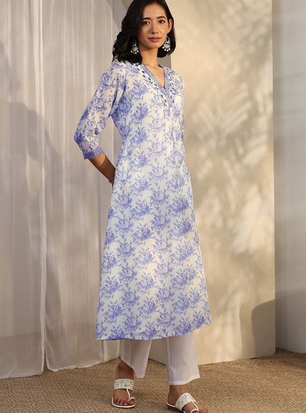LIBAS Floral Print V-neck Kurta Set