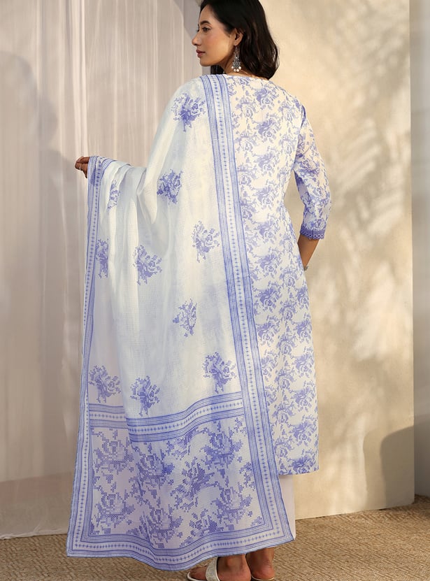 LIBAS Floral Print V-neck Kurta Set