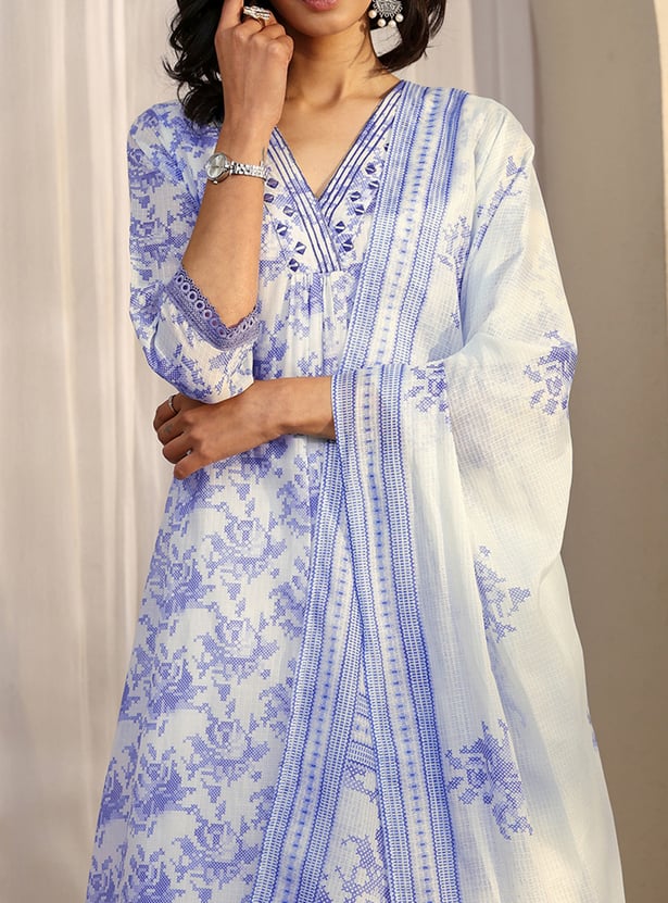 LIBAS Floral Print V-neck Kurta Set
