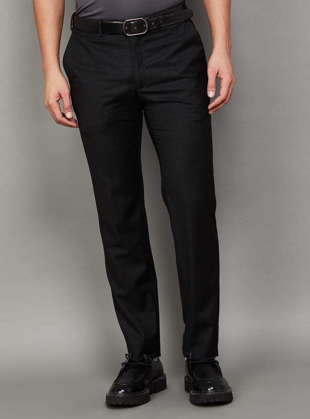 PARK AVENUE Solid Slim Straight Formal Trousers
