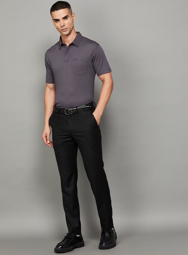 PARK AVENUE Solid Slim Straight Formal Trousers