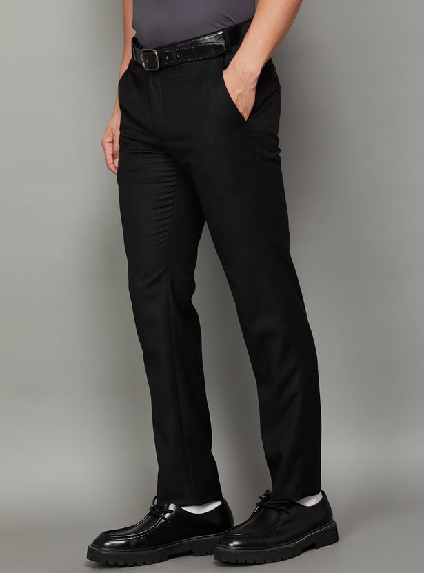 PARK AVENUE Solid Slim Straight Formal Trousers
