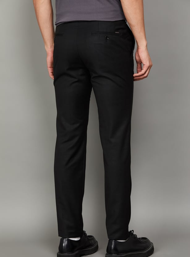 PARK AVENUE Solid Slim Straight Formal Trousers