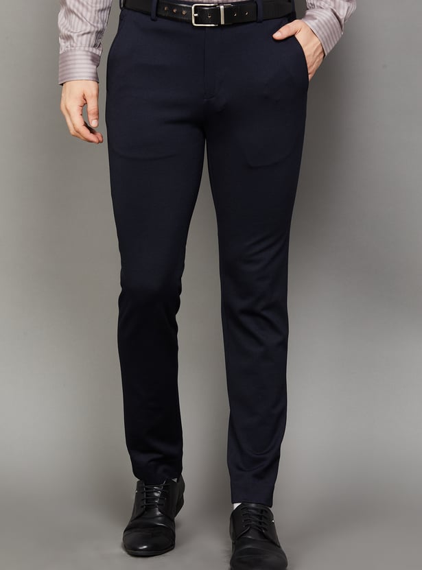 PARK AVENUE Textured Super Slim Formal Trousers