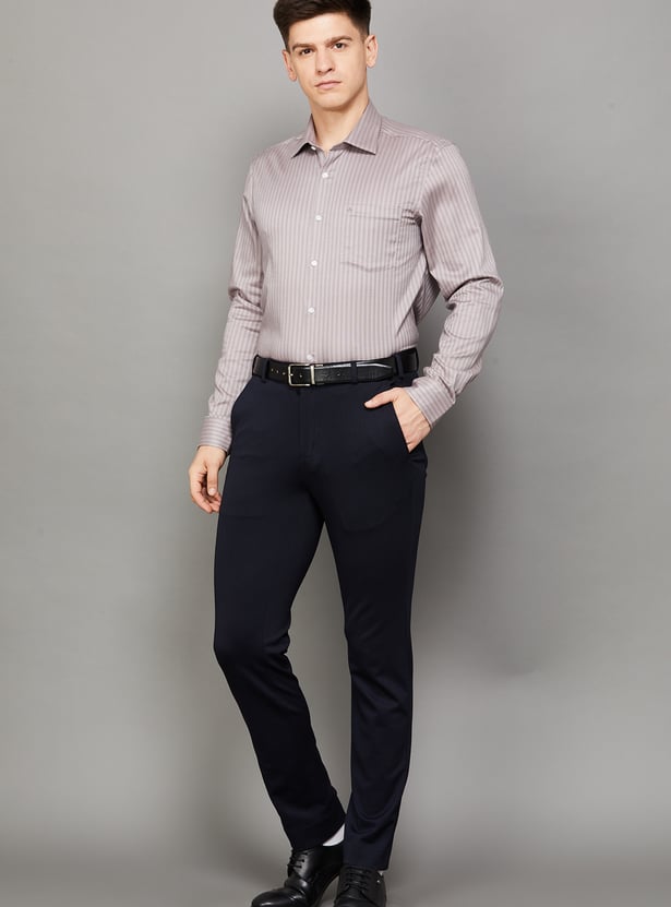 PARK AVENUE Textured Super Slim Formal Trousers