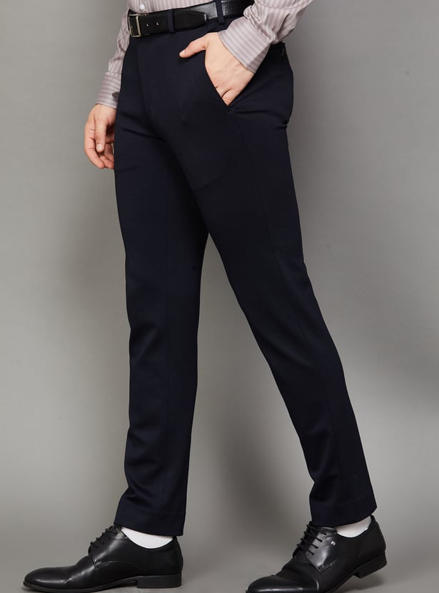 PARK AVENUE Textured Super Slim Formal Trousers