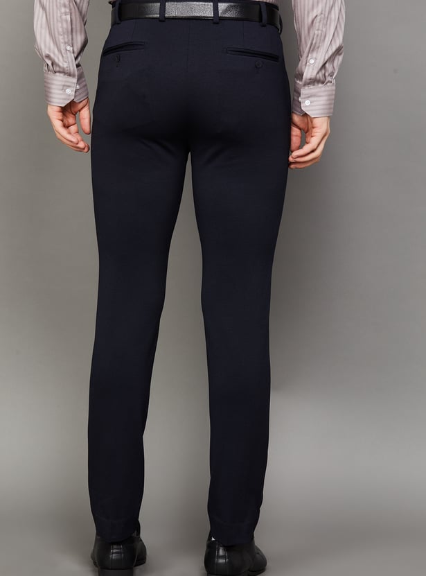 PARK AVENUE Textured Super Slim Formal Trousers