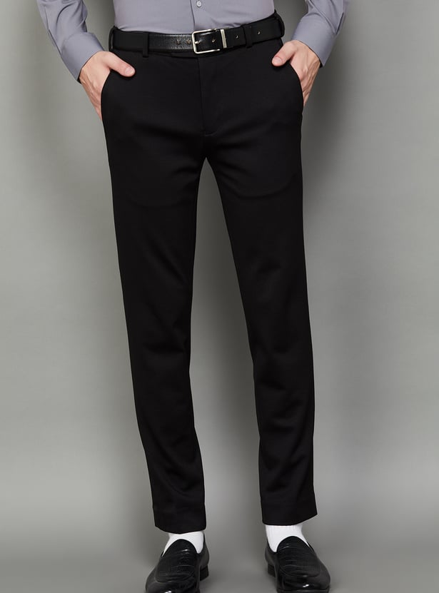 PARK AVENUE Textured Super Slim Formal Trousers