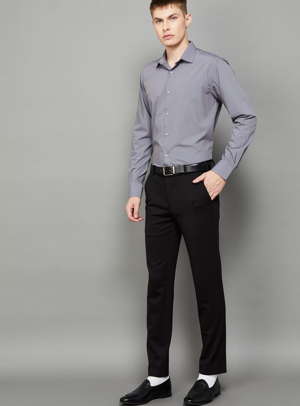 PARK AVENUE Textured Super Slim Formal Trousers