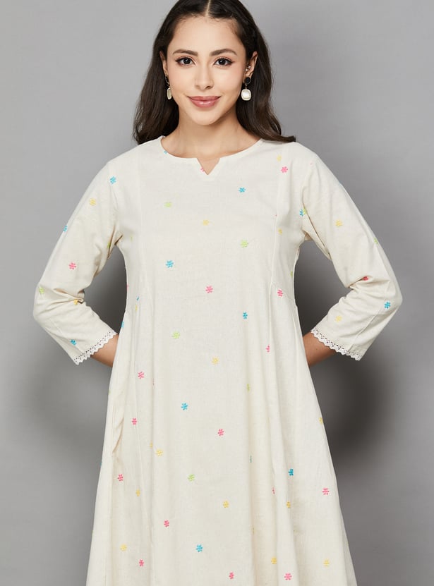 SPAN Embroidered Notched Neck Flared Kurta