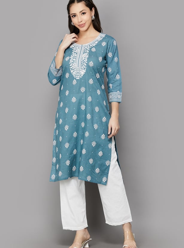 SPAN Ethnic Motif Embroidered Straight Kurta