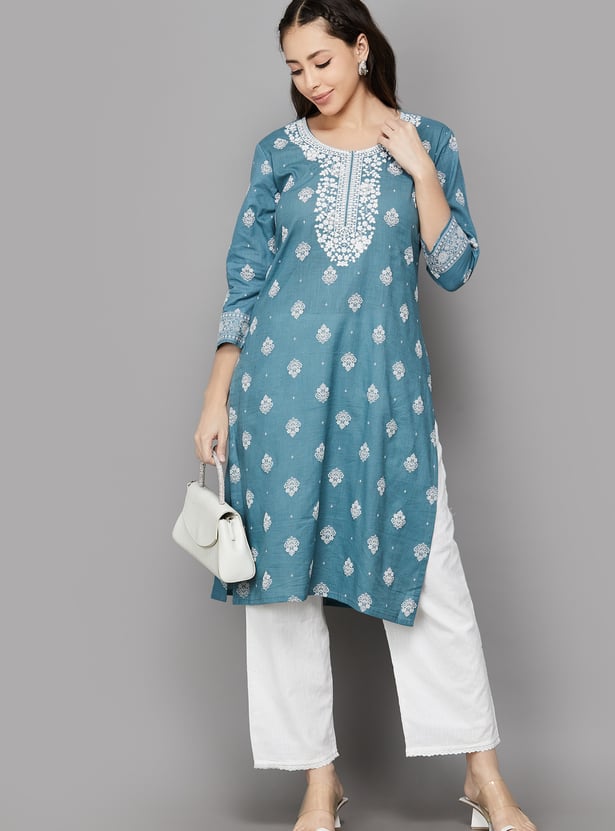 SPAN Ethnic Motif Embroidered Straight Kurta