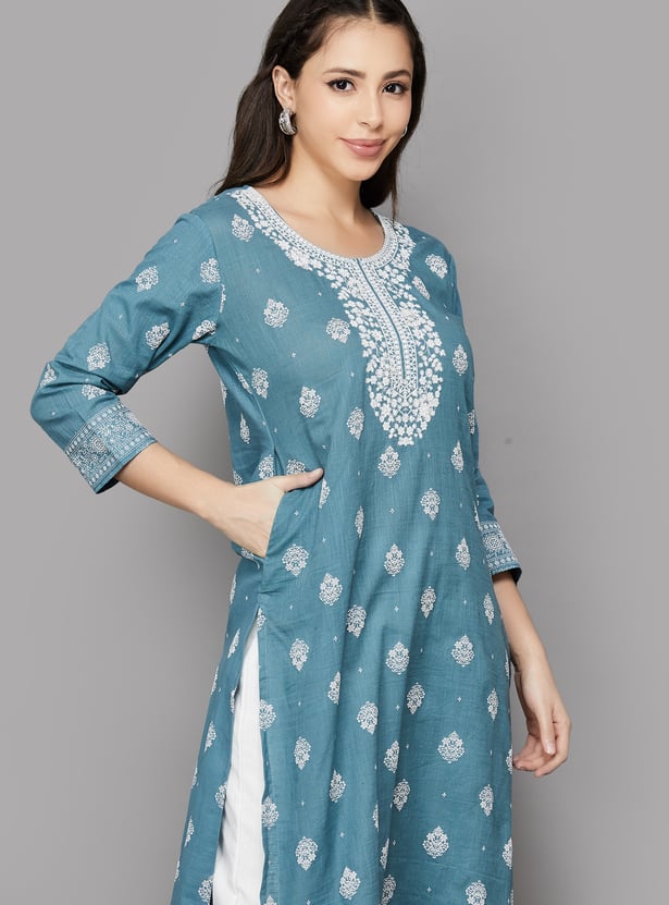 SPAN Ethnic Motif Embroidered Straight Kurta