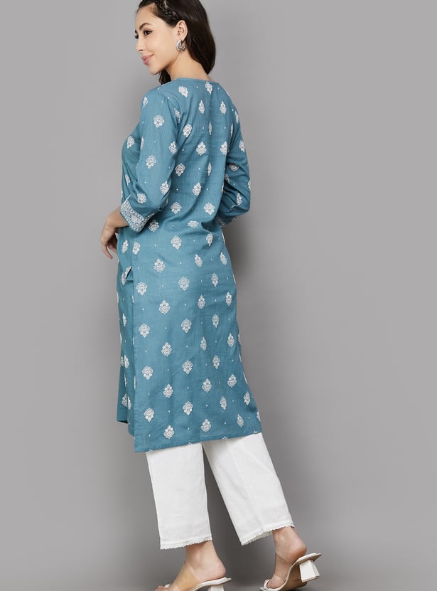 SPAN Ethnic Motif Embroidered Straight Kurta