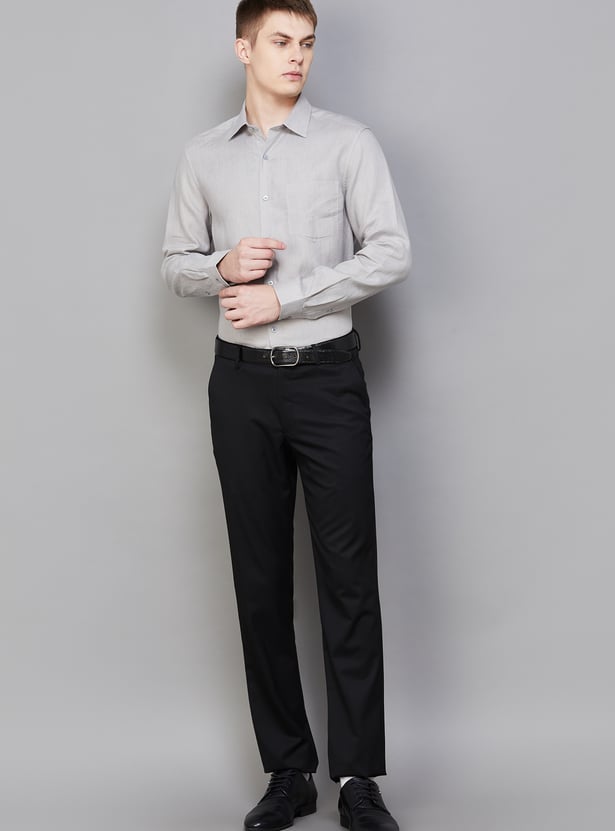 LOUIS PHILIPPE Solid Slim Fit Formal Trousers