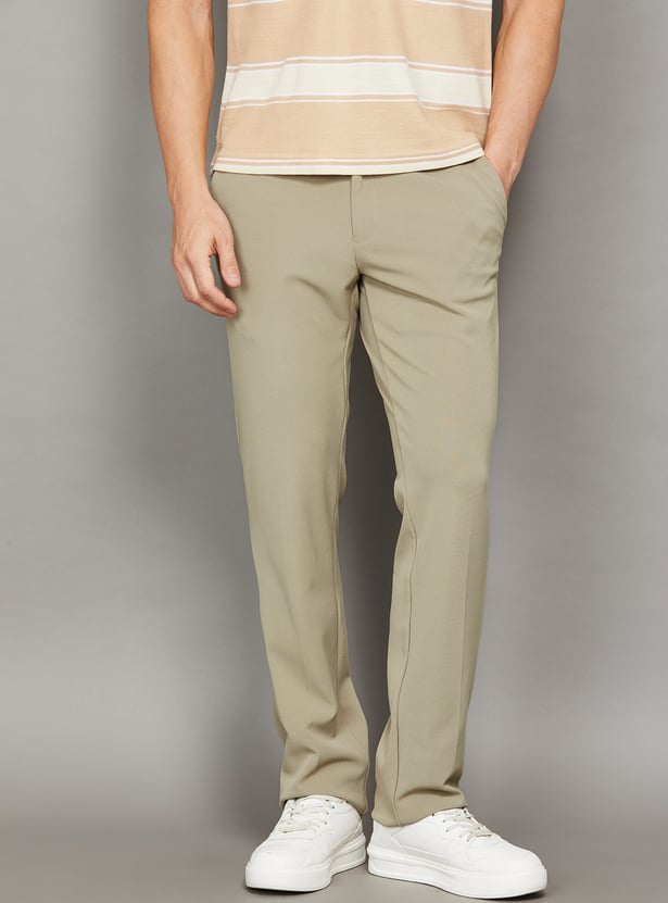 V DOT Solid Slim Straight Trousers
