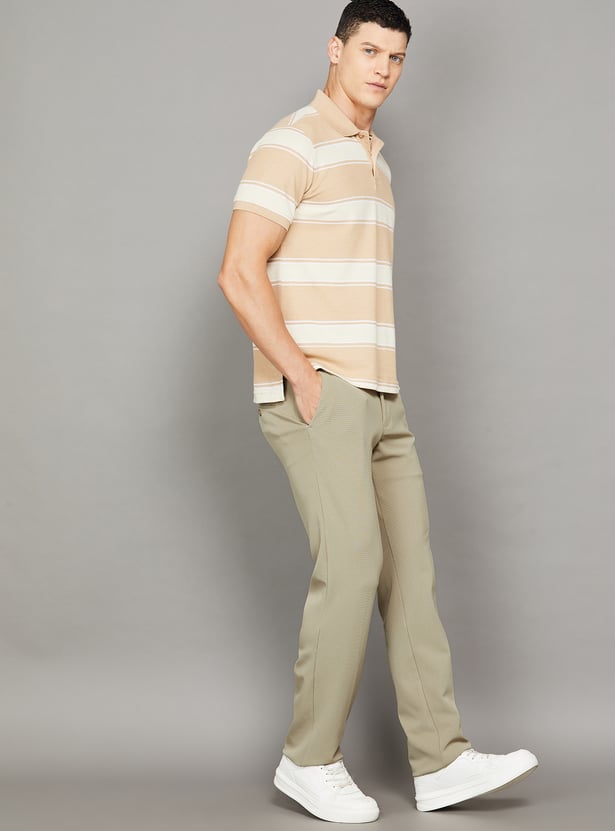 V DOT Solid Slim Straight Trousers