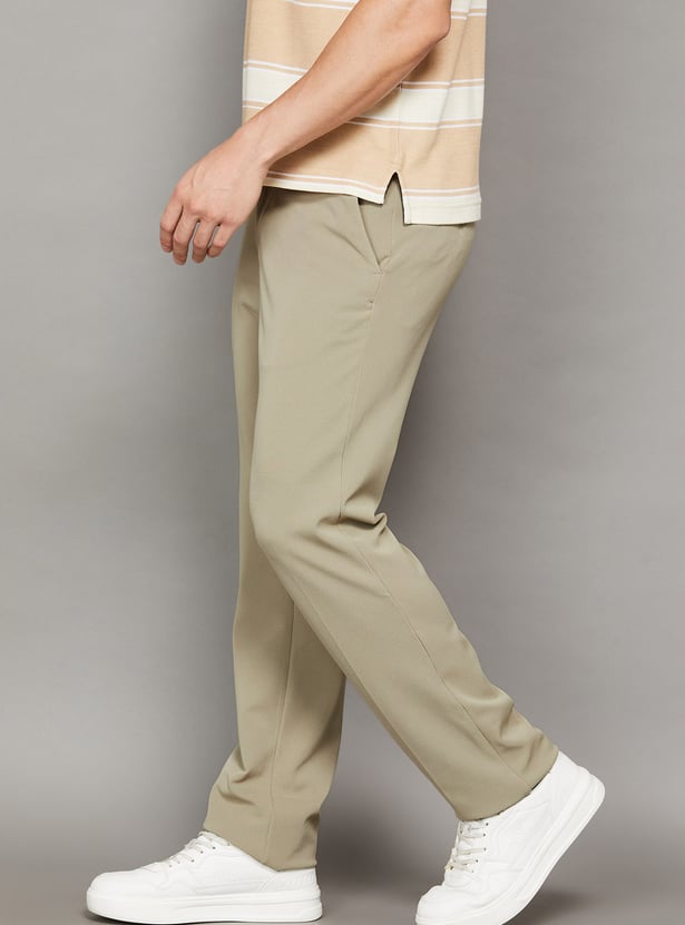 V DOT Solid Slim Straight Trousers