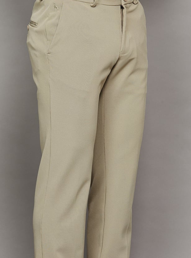 V DOT Solid Slim Straight Trousers