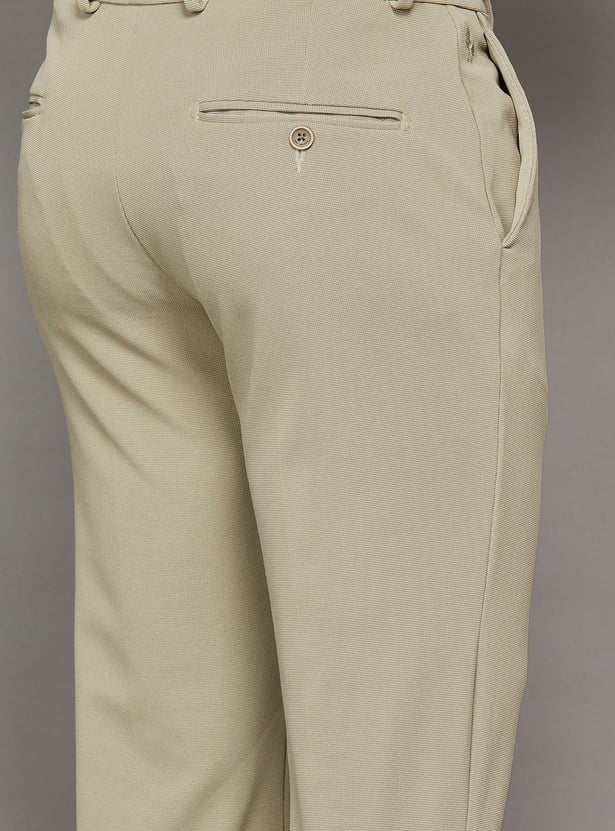 V DOT Solid Slim Straight Trousers