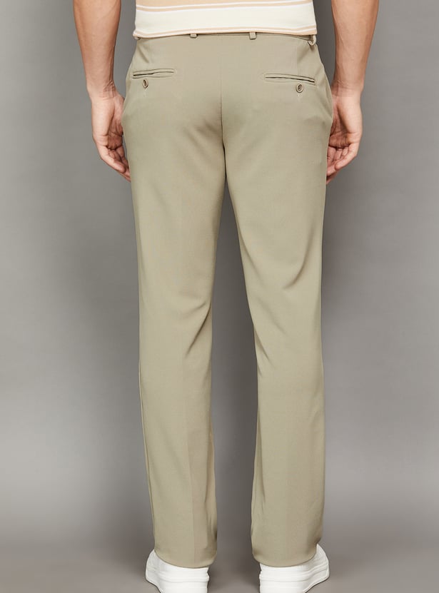 V DOT Solid Slim Straight Trousers