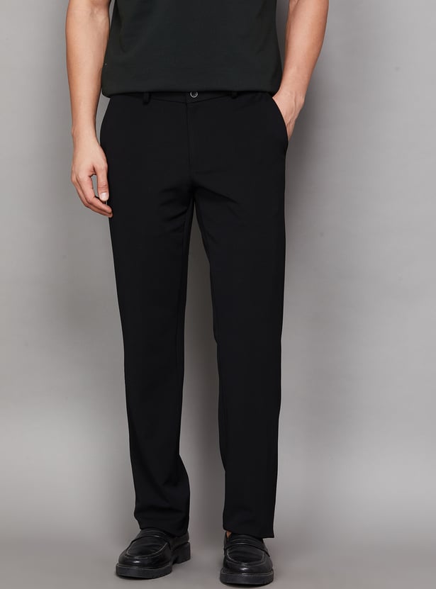 V DOT Solid Slim Straight Trousers
