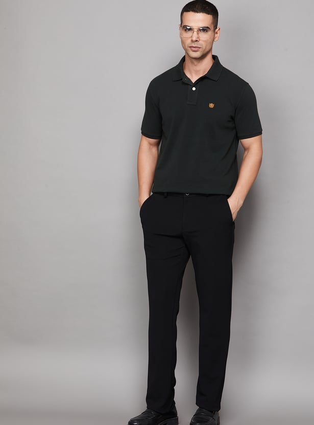 V DOT Solid Slim Straight Trousers