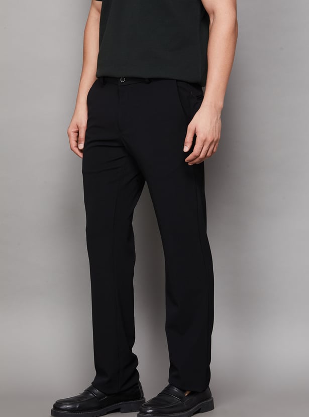 V DOT Solid Slim Straight Trousers
