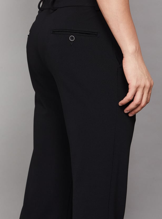 V DOT Solid Slim Straight Trousers