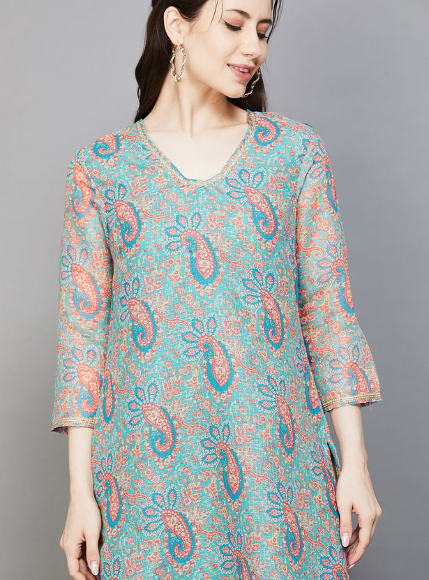 W Paisley Print Straight Kurta