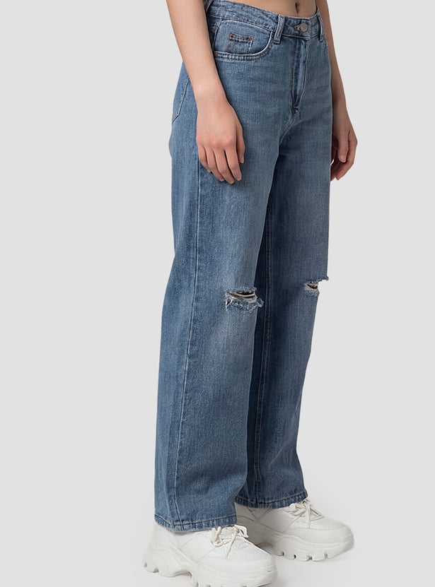 KRAUS Distressed Wide Leg Jeans