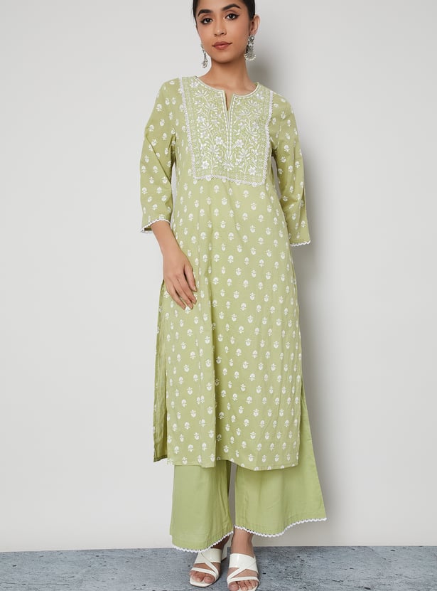 MELANGE Puffed Print Straight Kurta Set