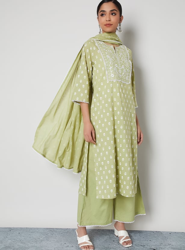 MELANGE Puffed Print Straight Kurta Set