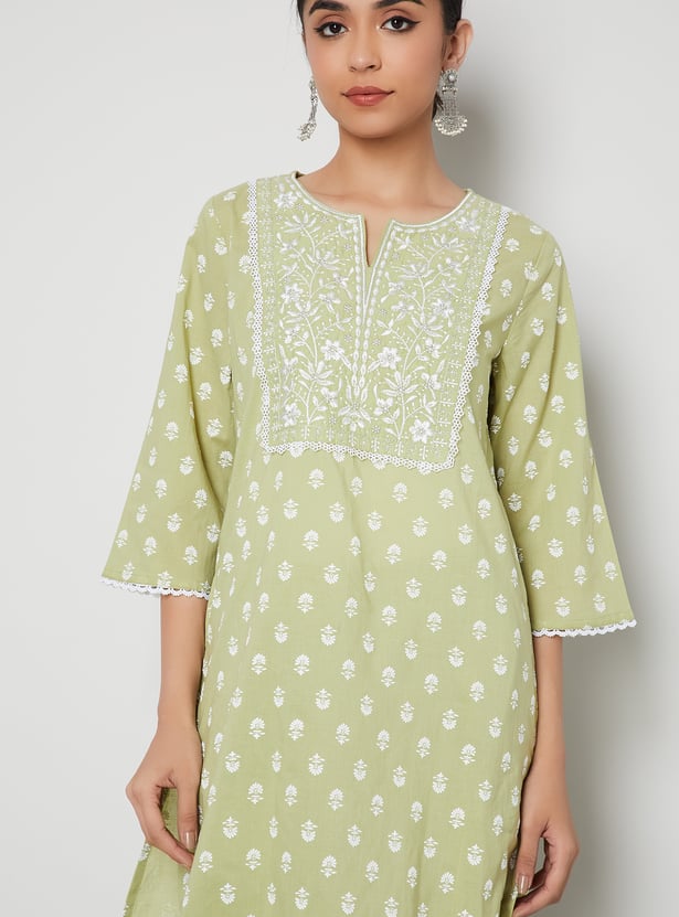 MELANGE Puffed Print Straight Kurta Set