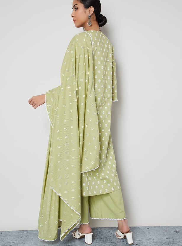 MELANGE Puffed Print Straight Kurta Set