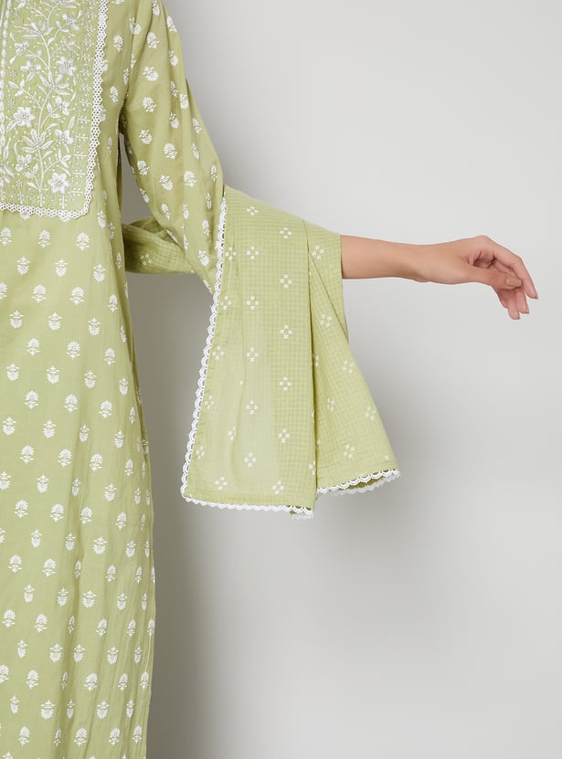 MELANGE Puffed Print Straight Kurta Set