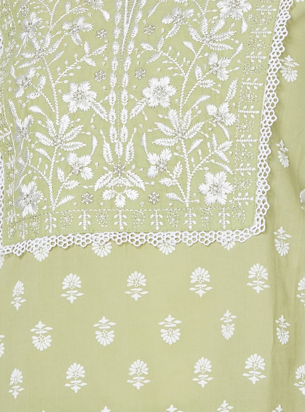 MELANGE Puffed Print Straight Kurta Set