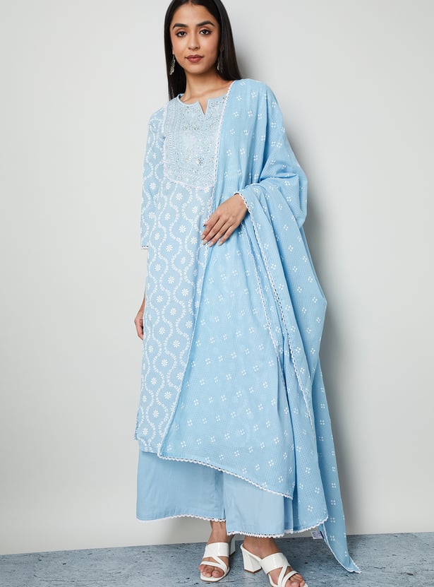 MELANGE Embroidered Yoke Straight Kurta Set