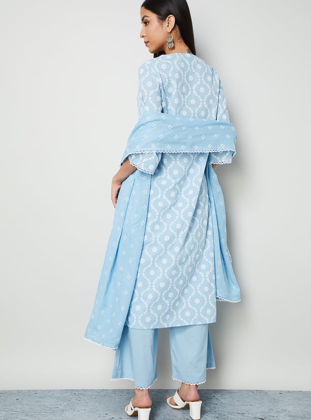 MELANGE Embroidered Yoke Straight Kurta Set